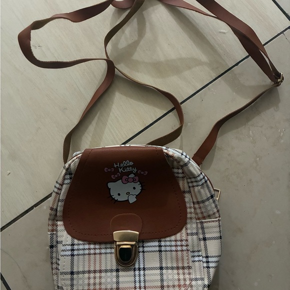 Girls Hello Kitty Brown and Cream Plaid Backpack - Picture 3 of 3